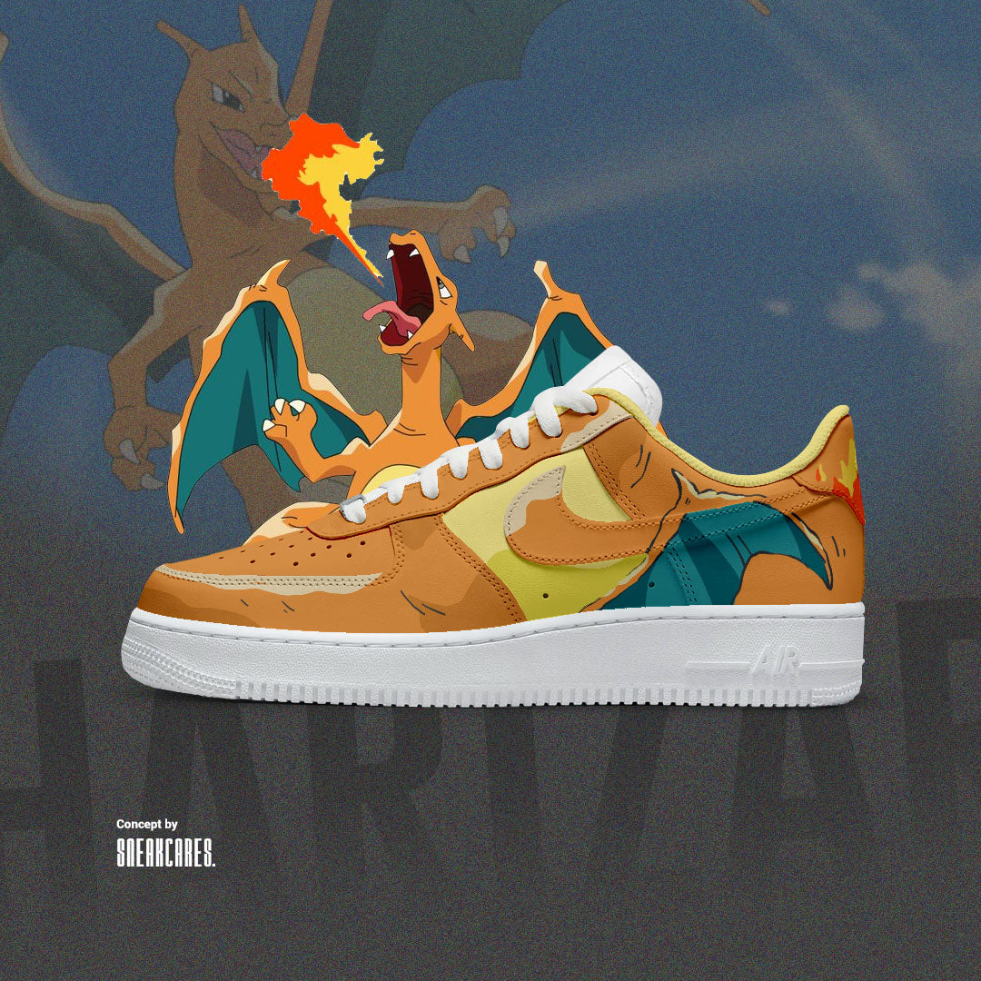 NIKE AIR FORCE ONE CUSTOM CHARIZARD POKEMON SNEAKERS - Sneakcares