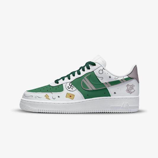 NIKE AIR FORCE CUSTOM SNEAKERS HARRY POTTER SLYTHERIN WHITE 25
