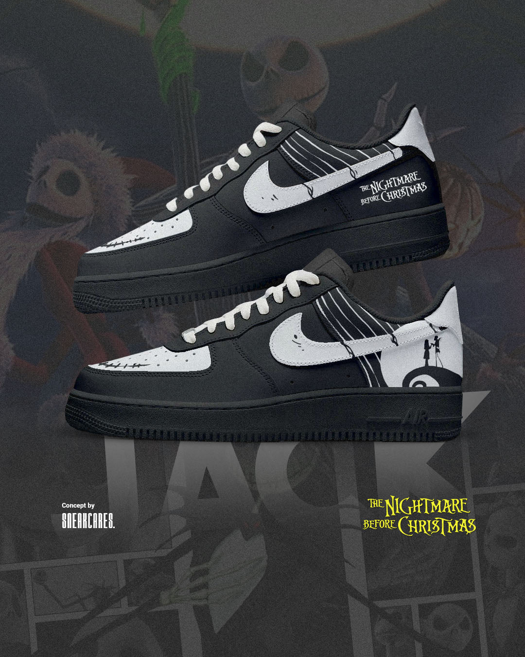 NIKE AIR FORCE JACK SKELLINGTON CUSTOM PAINT